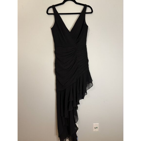 Mac Duggal Black Asymmetrical Ruffled V-Neck Chiffon Dress Size 4 NEW $348 [jb] - Picture 4 of 10